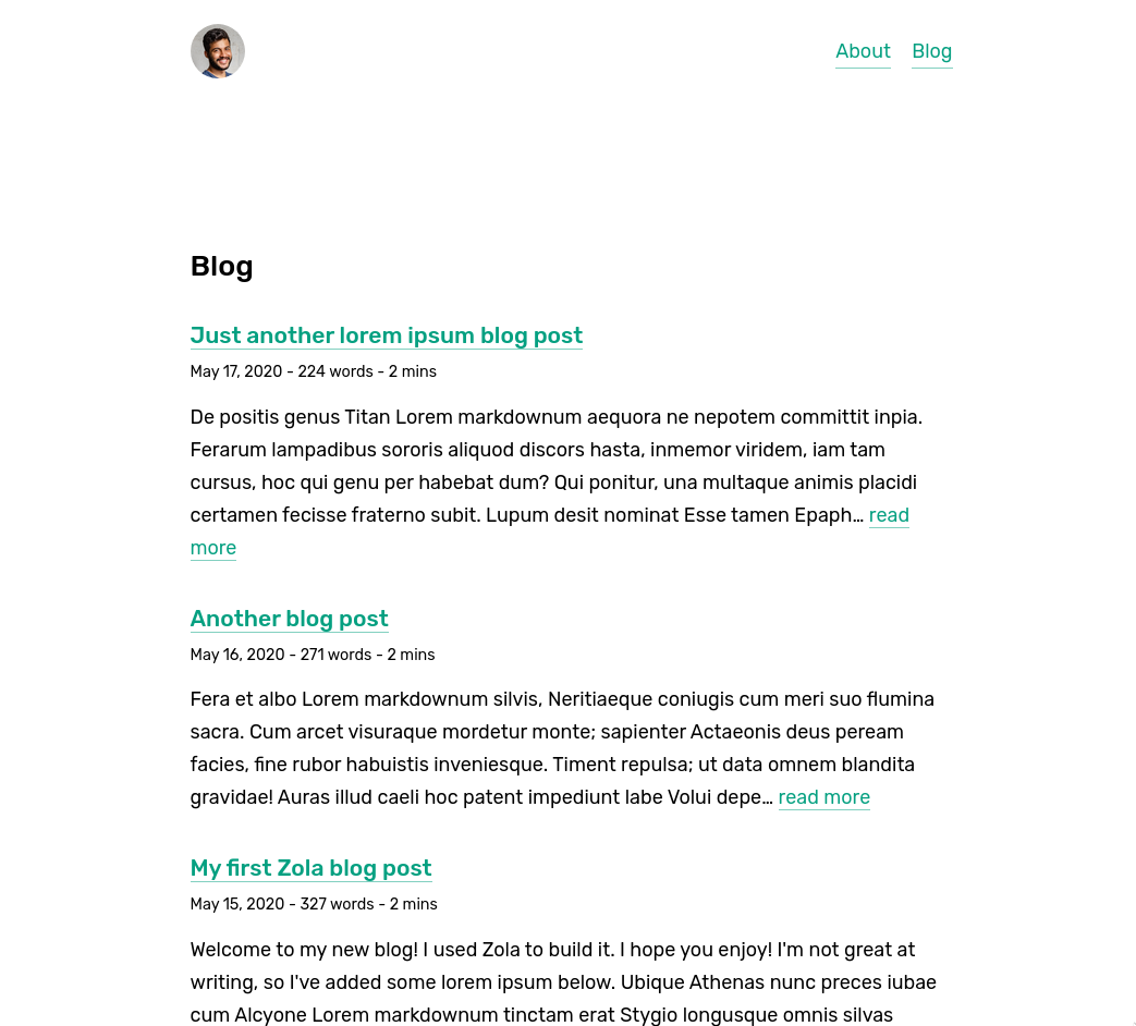 Screenshot of simple-dev-blog